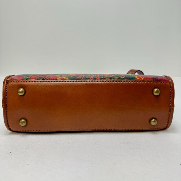 Patricia Nash Zip Close Expandable Floral Smooth Leather Tote Brown Orange Green - Picture 7 of 9